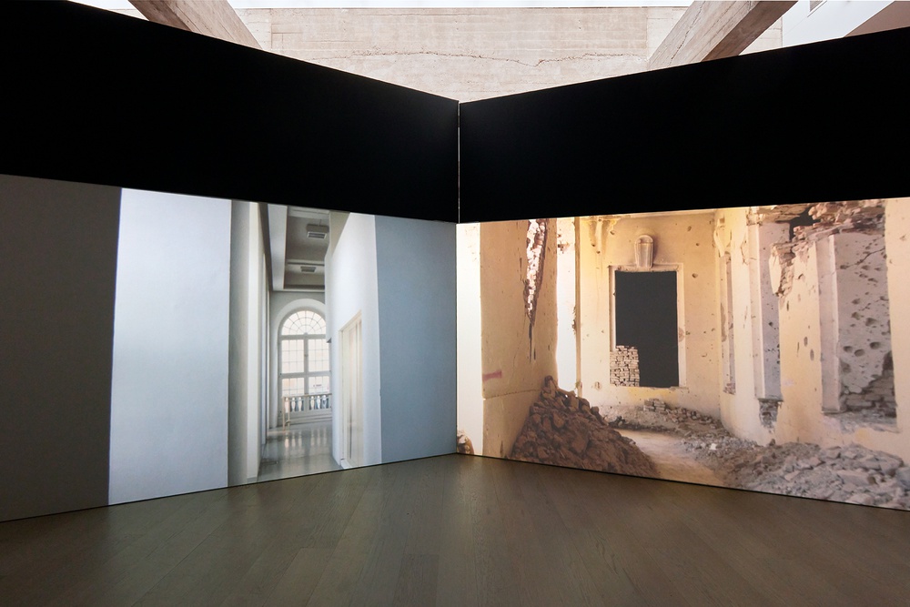 Video installation by Mariam Ghani in A Slippery Slope.  Photo: Aad Hoogendoorn.