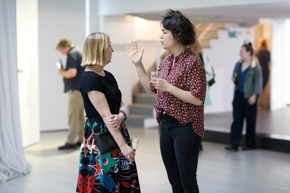 Inge Meijer (right) at the opening night of Detached Involvement (photo Bas Czerwinski)
